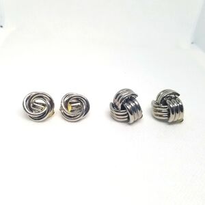 2 Pairs Of Silver Vintage Clip On Knot Earrings Pre-Owned Condition